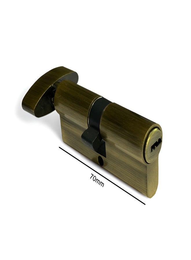 Moksh Plus Brass Cylinder Lock 70mm with 6 pin Mechanism for Mortise Handle Lock Fittings with 5 Brass Ultra Keys for Wooden Door (Pack of 1 Pcs., Antique) - Image 2